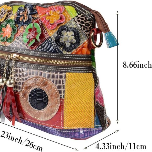 Women’s Multicolor Floral Crossbody Bag Cowhide Leather Handbag Colorful Purses - Picture 2 of 7